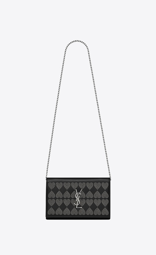 SAINT LAURENT Mini bags Monogramme Woman Monogram chain wallet in leather and heart studs a_V4